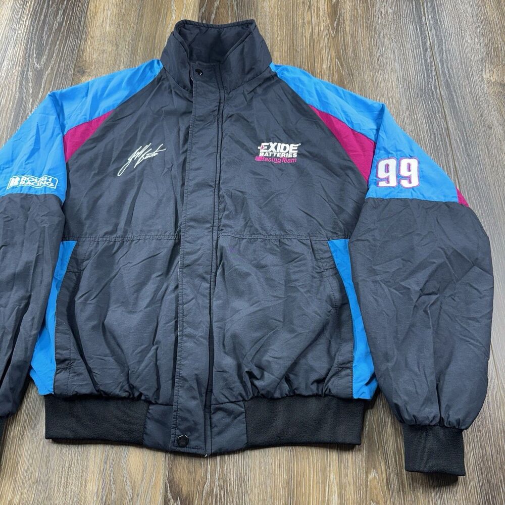 Vintage Jeff Burton Nascar Jacket Mens XL Black Color Block Exide Racing Team
